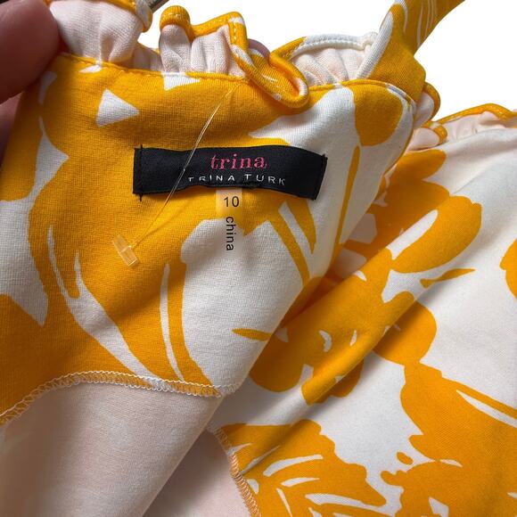 TRINA TURK Women Zile Floral Ruffle Sheath Dress Marigold White Yellow Size 10 - Picture 6 of 16